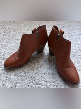 Madewell Cognac Leather Ankle Boots Block Heel Booties Size 7.5